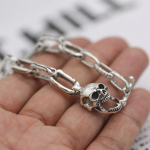 Men's 100% 925 Sterling Silver Ethnic Skeleton Pattern Bracelet