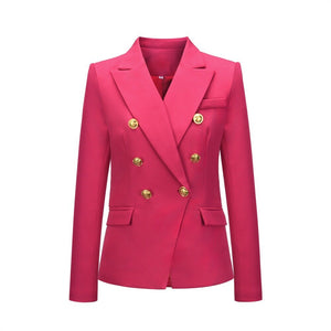 Women's Notched Collar Polyester Double Breasted Slim Blazer