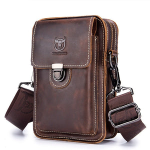 Men's Genuine Leather Solid Pattern Casual Messenger Waist Packs 