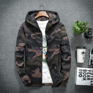 Men's Polyester Long Sleeves Zipper Closure Hooded Casual Jacket