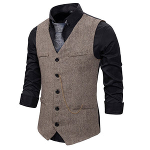 Men's Polyester Tweed Gilet Broadcloth Wedding Groom Suit Vest