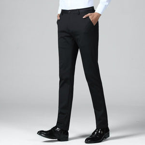 Men's Polyester Full-Length Zipper Fly Slim Fit Casual Pants