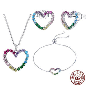 Women's 100% 925 Sterling Silver Adjustable Heart Jewelry Set