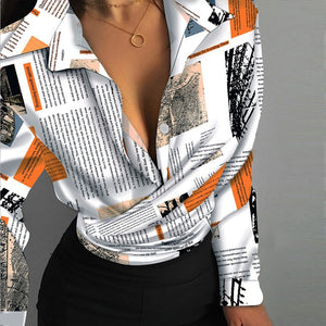Women's Polyester Turndown Collar Full Sleeves Elegant Blouse