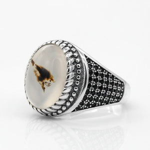 Men's 100% 925 Sterling Silver Zircon Vintage Bezel Setting Ring