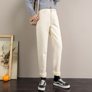 Women's Cotton High Waist Zipper Fly Casual Wear Plain Pants
