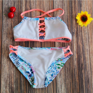 Kid's Polyester Quick-Dry Two Pieces Printed Bathing Swimsuit