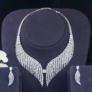 Women's Copper Cubic Zirconia Feather Pattern Wedding Jewelry Set
