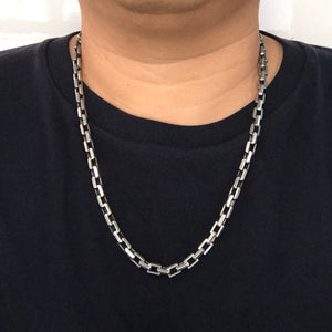 Men's 100% 925 Sterling Silver Link Chain Square Shaped Necklace