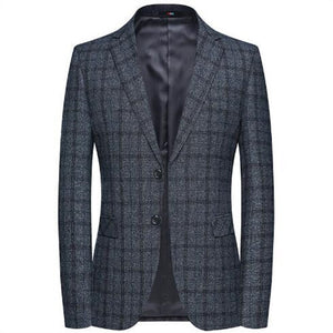 Men's Notched Collar Long Sleeve Plaid Single Breasted Blazers