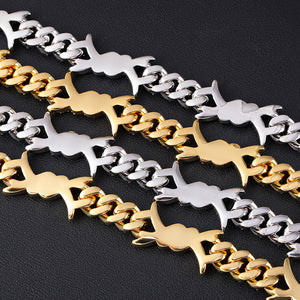 Men's Copper Metal Link Chain Hip-Hop Geometric Pattern Bracelet