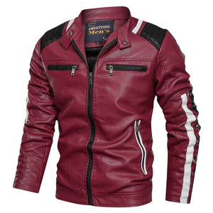 Men's PU Leather Full Sleeve Zipper Closure Vintage Casual Jacket