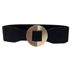 Women's PU Leather Alloy Round Buckle Elastic Waistbands Belts