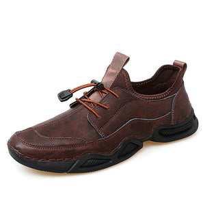 Men's Genuine Leather Breathable Elastic Band Closure Shoes
