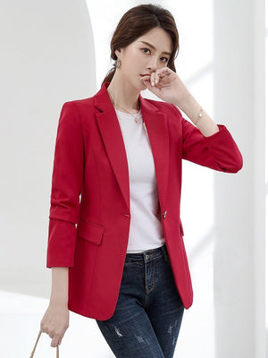 Women's Notched Collar Full Sleeves Single Button Casual Blazers