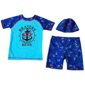 Kid's Polyester Short Sleeves Quick-Dry Swimming Suit With Hat