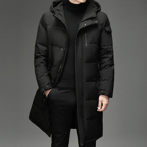 Men's Polyester Full Sleeves Zipper Closure Winter Hooded Coat