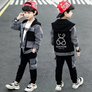Kid's Hooded Collar Long Sleeve Shirt With Pant Two Piece Set