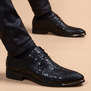 Men's Leather Pointed Toe Lace-Up Closure Dress Shoes