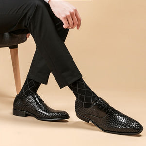 Men's Genuine Leather Square Toe Lace-up Closure Luxury Shoes