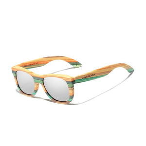 Men's Square Colorful Lens Wooden Frame Polarized Sunglasses