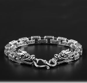 Men's 100% 925 Sterling Silver Link Chain Dragon Pattern Bracelet
