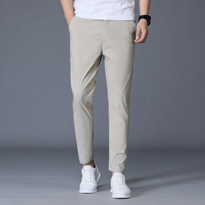 Men's Polyester Zipper Fly Closure Plain Pattern Formal Pants
