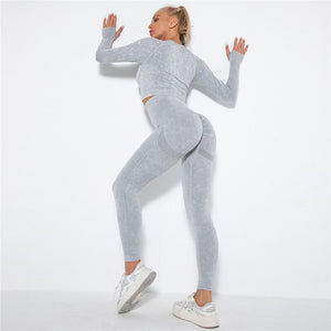 Women's Polyester Elastic Waist Solid Pattern Yoga Sport Set