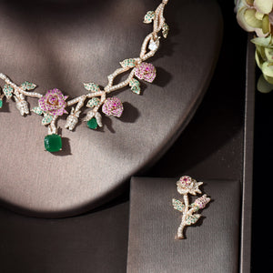 Women's Copper Cubic Zirconia Flower Bridal Wedding Jewelry Set