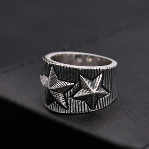 Men's 100% 925 Sterling Silver Star Pattern Pentagram Ring 