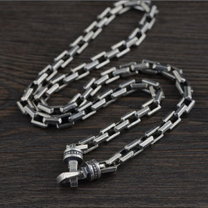 Men's 100% 925 Sterling Silver Link Chain Square Shaped Necklace