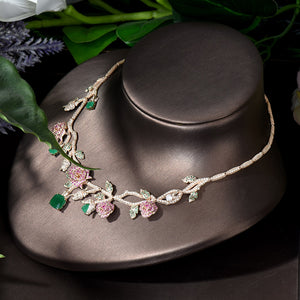 Women's Copper Cubic Zirconia Flower Bridal Wedding Jewelry Set