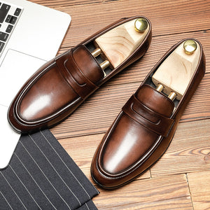 Men's Genuine Leather Round Toe Slip-On Closure Casual Shoes