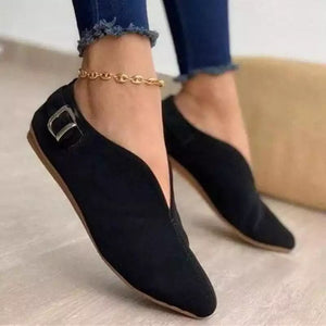 Women's PU Slip-On Closure Pointed Toe Flat Heel Casual Shoes