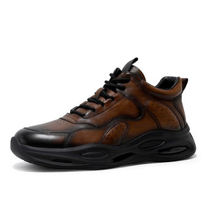 Men's Genuine Leather Round Toe Lace-up Closure Sports Sneakers