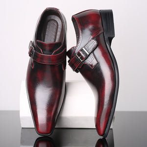 Men's Genuine Leather Square Toe Buckle Strap Formal Wear Shoes