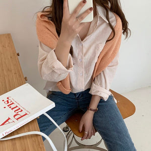 Women's Turn Down Cotton Full Sleeve Single Breasted Blouse