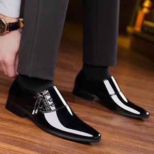 Men's Pointed Toe Patent Leather Lace-up Closure Wedding Shoes