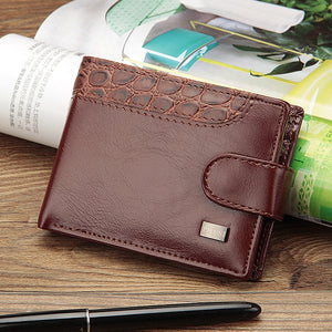Men's Genuine Leather Bifold Buckle Hasp Closure Casual Wallet
