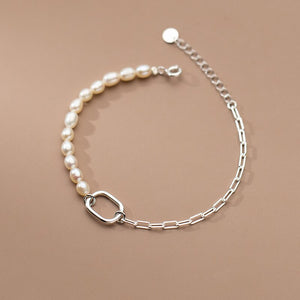 Women's 100% 925 Sterling Silver Pearl Romantic Chain Bracelet