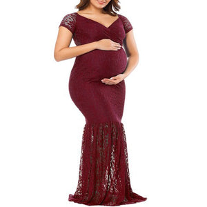 Women's V-Neck Cotton Ankle-Length Pregnancy Maternity Dress