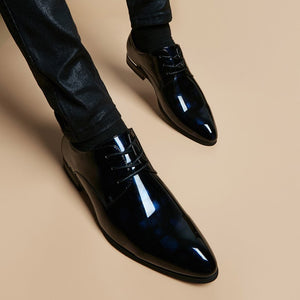 Men's Pointed Toe Patent Leather Lace-up Closure Trendy Shoes