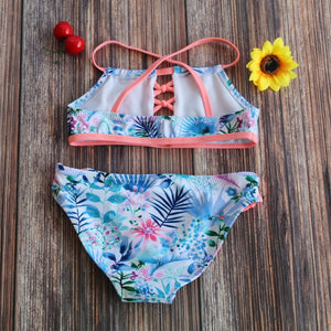 Kid's Polyester Quick-Dry Two Pieces Printed Bathing Swimsuit
