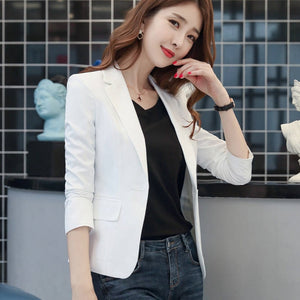 Women's Notched Collar Single Button Full Sleeves Solid Blazers