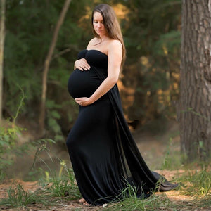Women's Off-Shoulder Sleeveless Plain Ankle-Length Maternity Dress