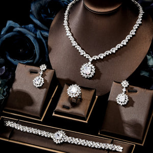 Women's Copper Metal Square Pattern Elegant Bridal Jewelry Set