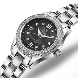 Women's Mechanical Stainless Steel Folding Clasp Round Watch