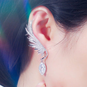 Women's Copper Cubic Zirconia Angel Wing Trendy Stud Earrings