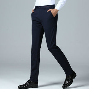 Men's Polyester Full-Length Zipper Fly Slim Fit Casual Pants