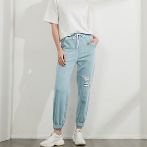 Women's Polyester High Elastic Waist Casual Wear Plain Trousers